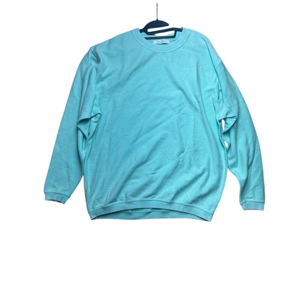 Moon Ryder Womens XL Turquoise Blue Ribbed 100% Cotton Crewneck Sweatshirt Top